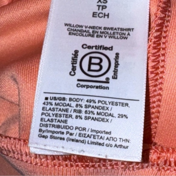 Athleta Willow V-Neck Sweatshirt 798713 Sz XS Sunset Glow Orange Peach Preppy - Picture 9 of 12